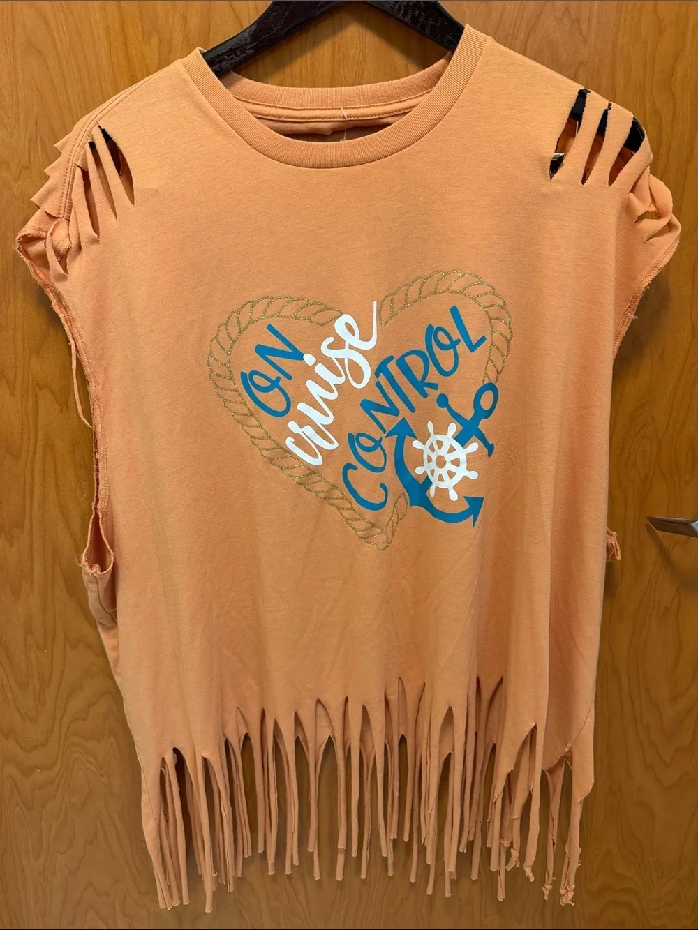 🚢🚢🚢BOGOHO🚢🚢🚢Peach Fringe Swim Coverup with Blue Nautical Print-3X - Picture 1 of 6